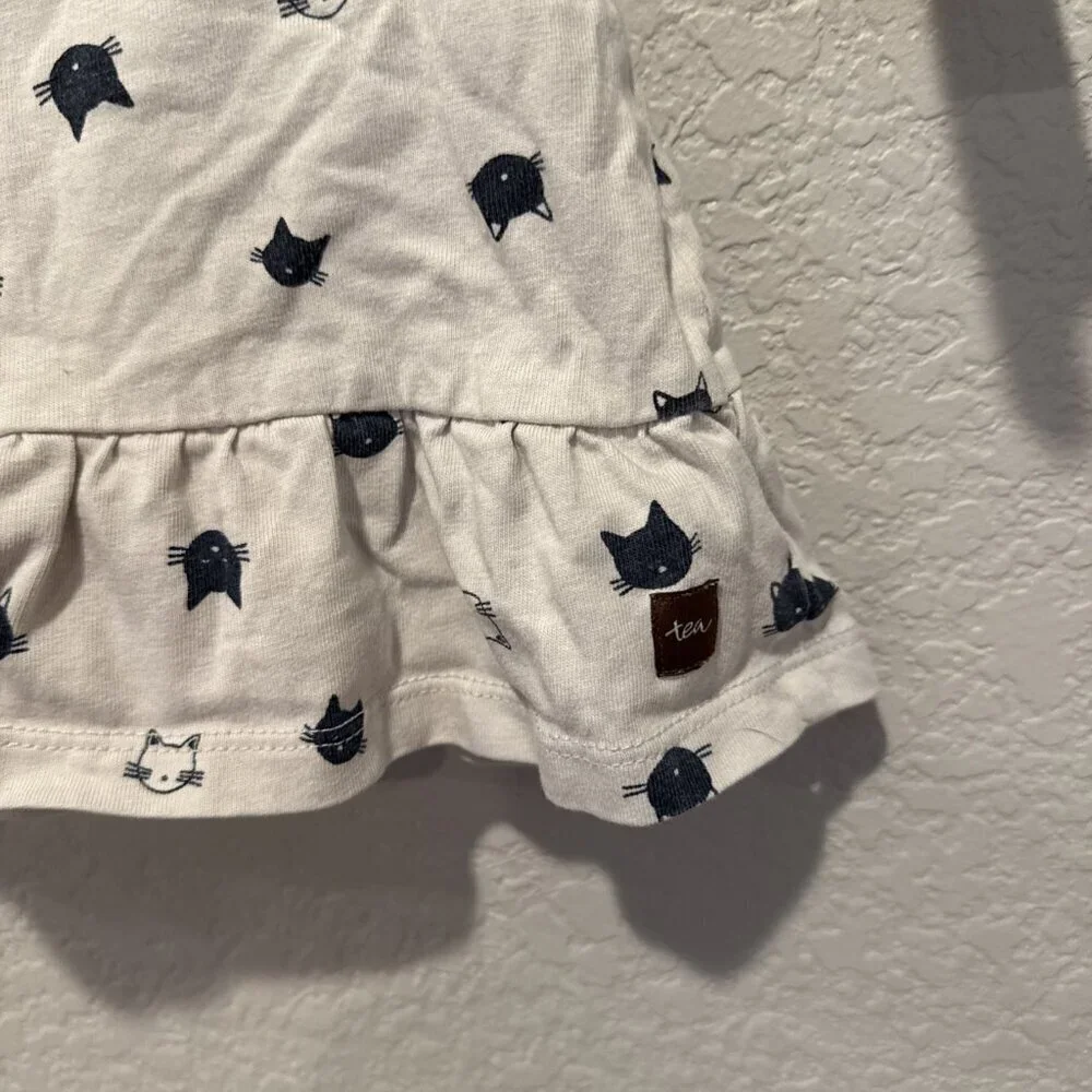 Tea Collection Dress Size 3 6 Months Baby Girls Gray Blue Long Sleeve Cat